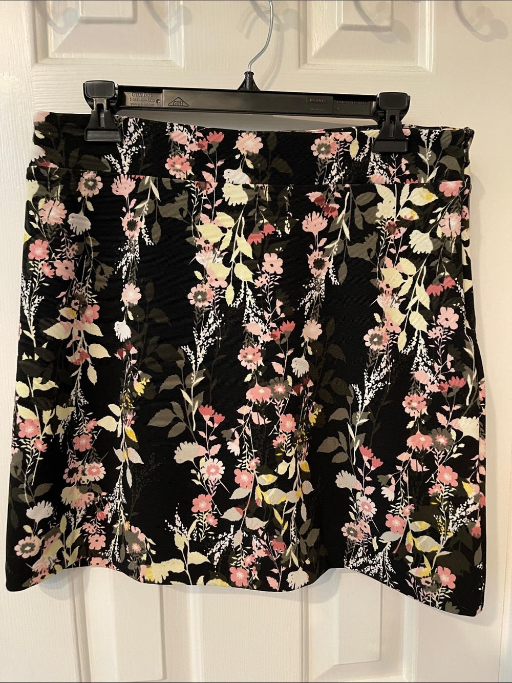 INC International Concepts Black A-Line Skirt with Pink and Cream Floral Print
